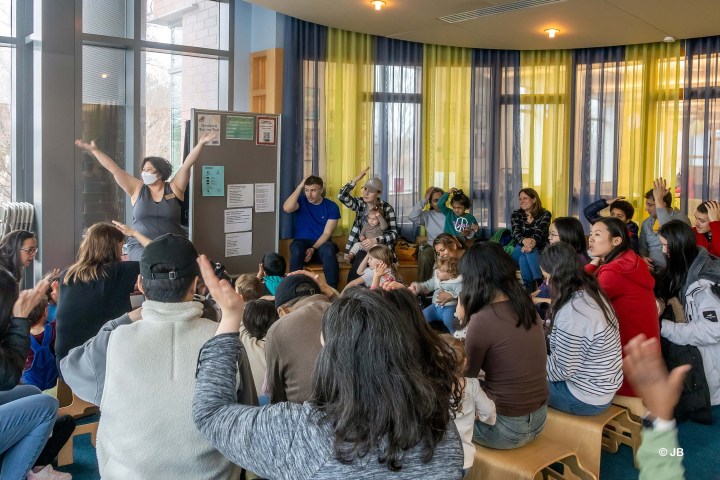 a group of people in a room