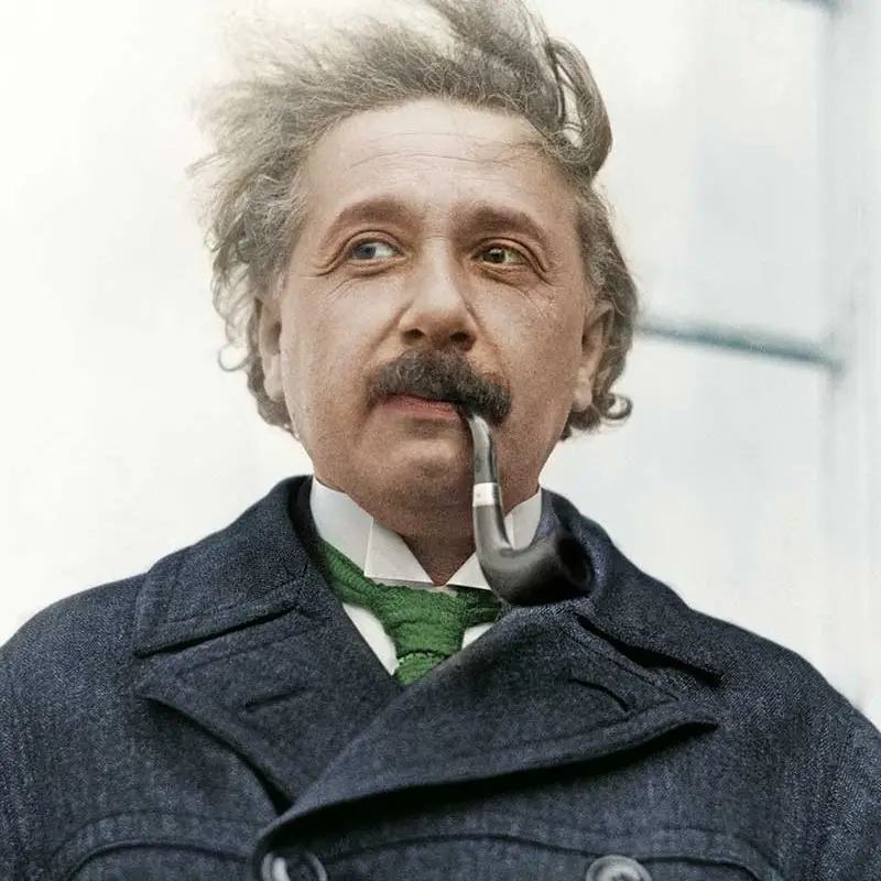 Albert Einstein wearing a suit and tie