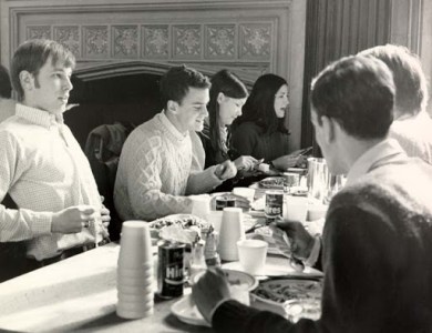 a group of people sitting at a table